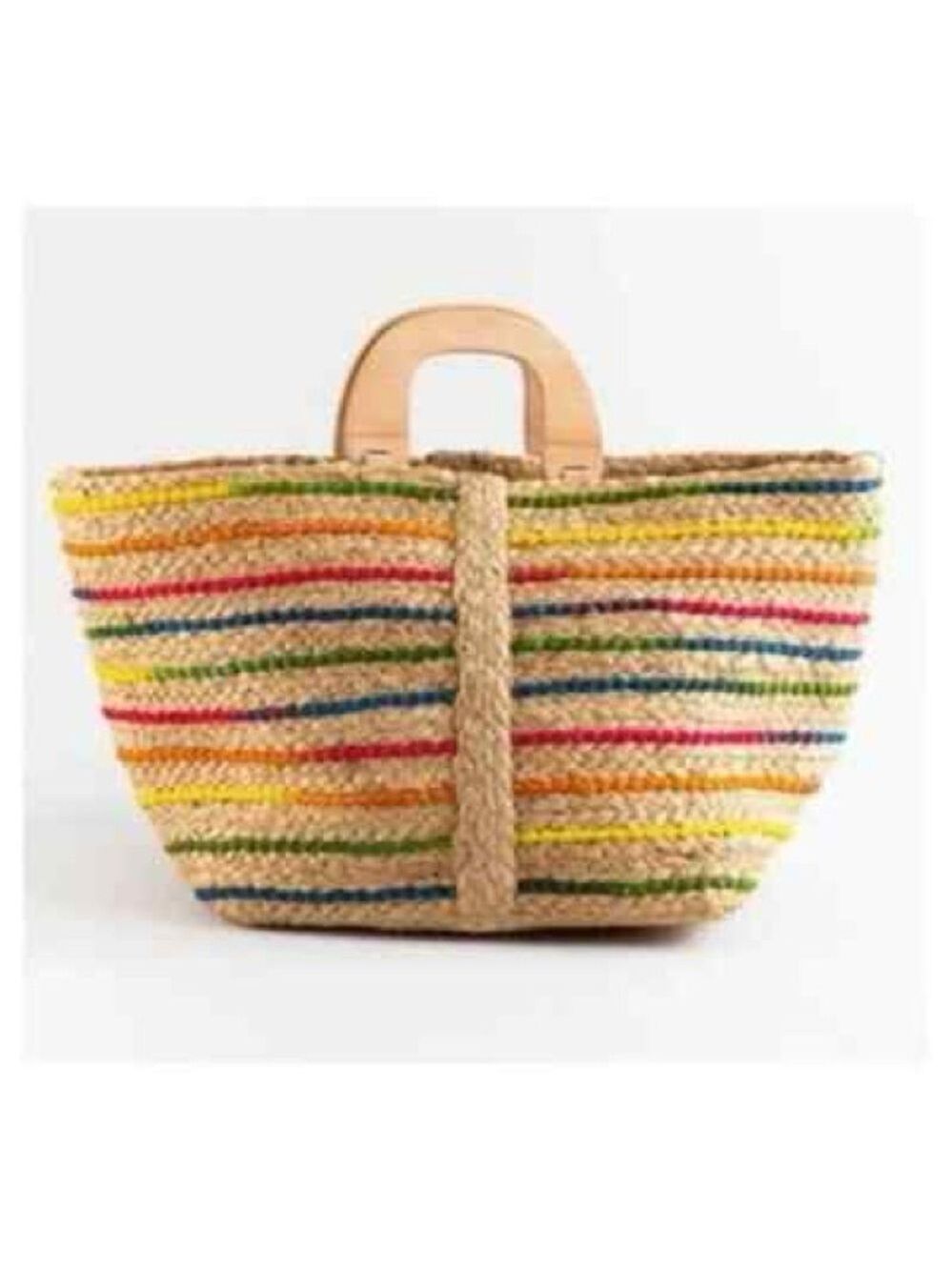 Antik Kraft Rainbow Woven Jute Tote Handbag Basket Bag Colorful Market Tote